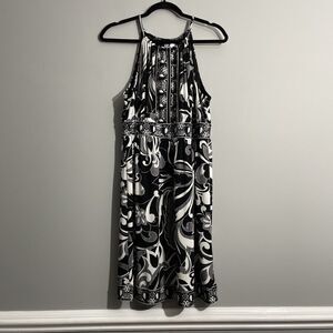 London Times Women’s Halter Floral Dress Black White Size 12 Ethereal
